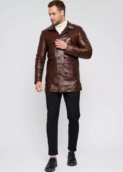 Beyoğlu leather officer coat, full-length look