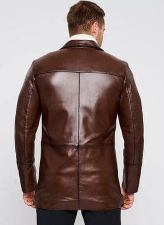 Beyoğlu leather officer coat, back view