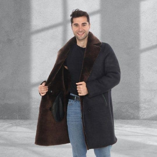 Kandilli reversible shearling coat, worn open