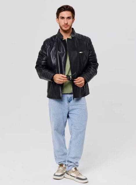 Kurtuluş quilted moto jacket, full-length look