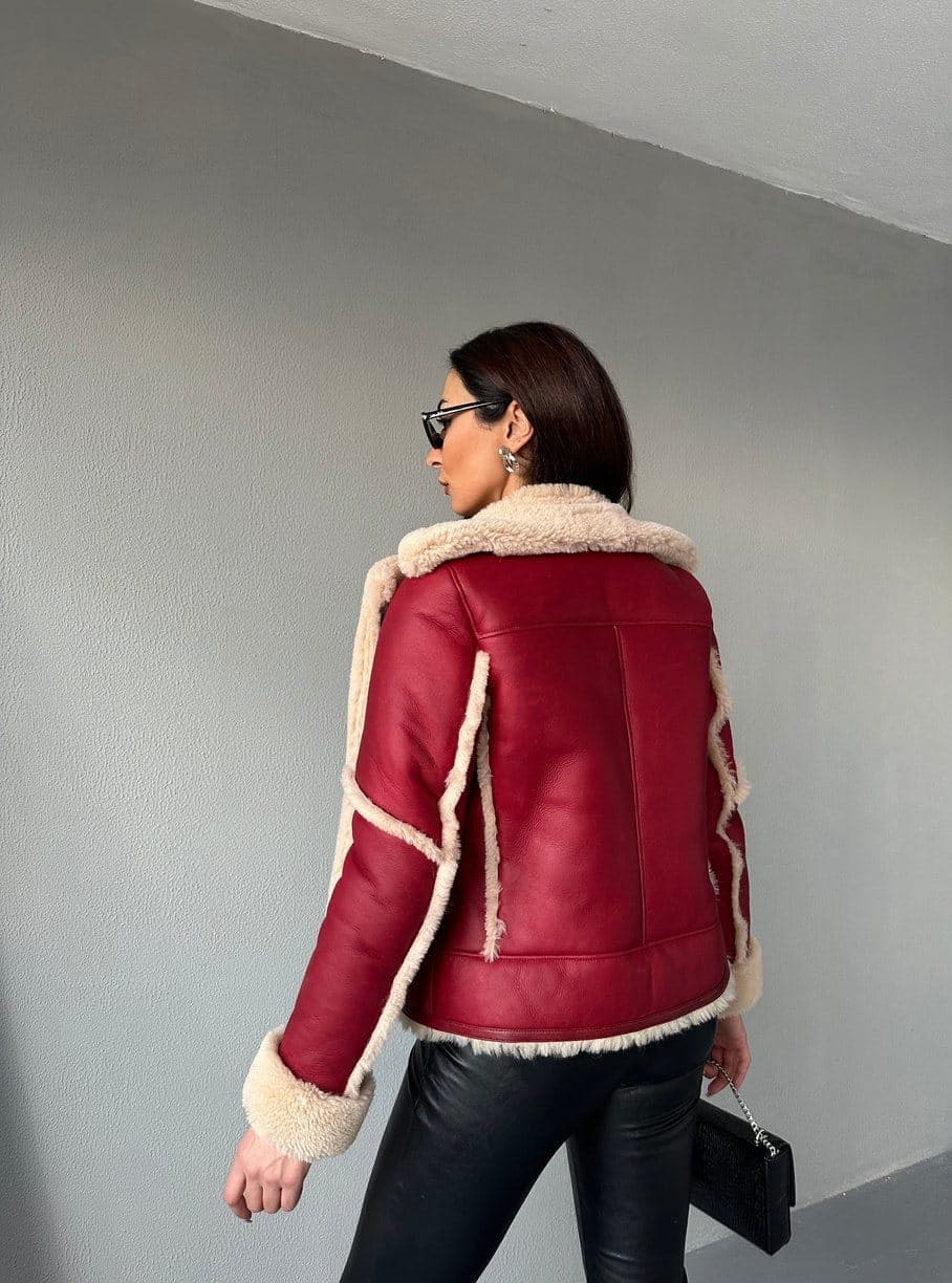 Kuzguncuk curly shearling aviator, back view
