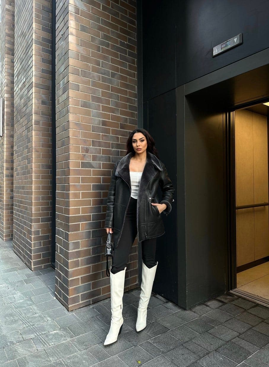 Levent mid-length shearling jacket, full-length look