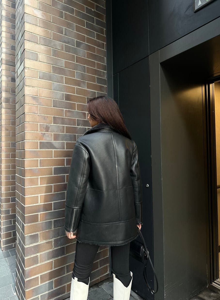 Levent mid-length shearling jacket, back view