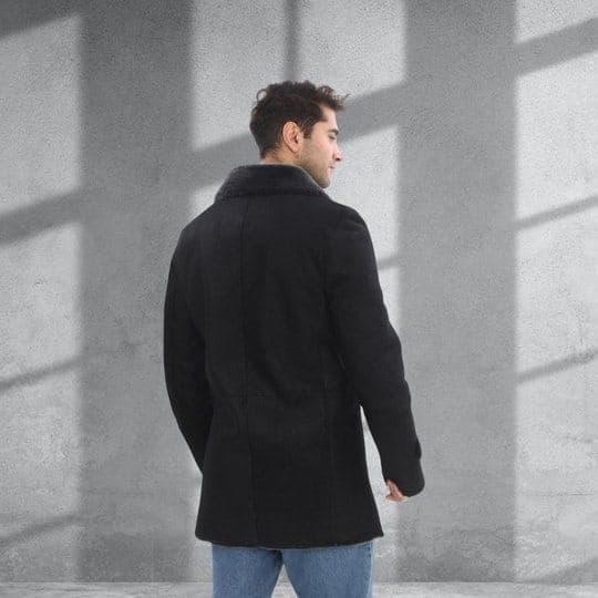 Sarıyer double-breasted shearling coat, back view