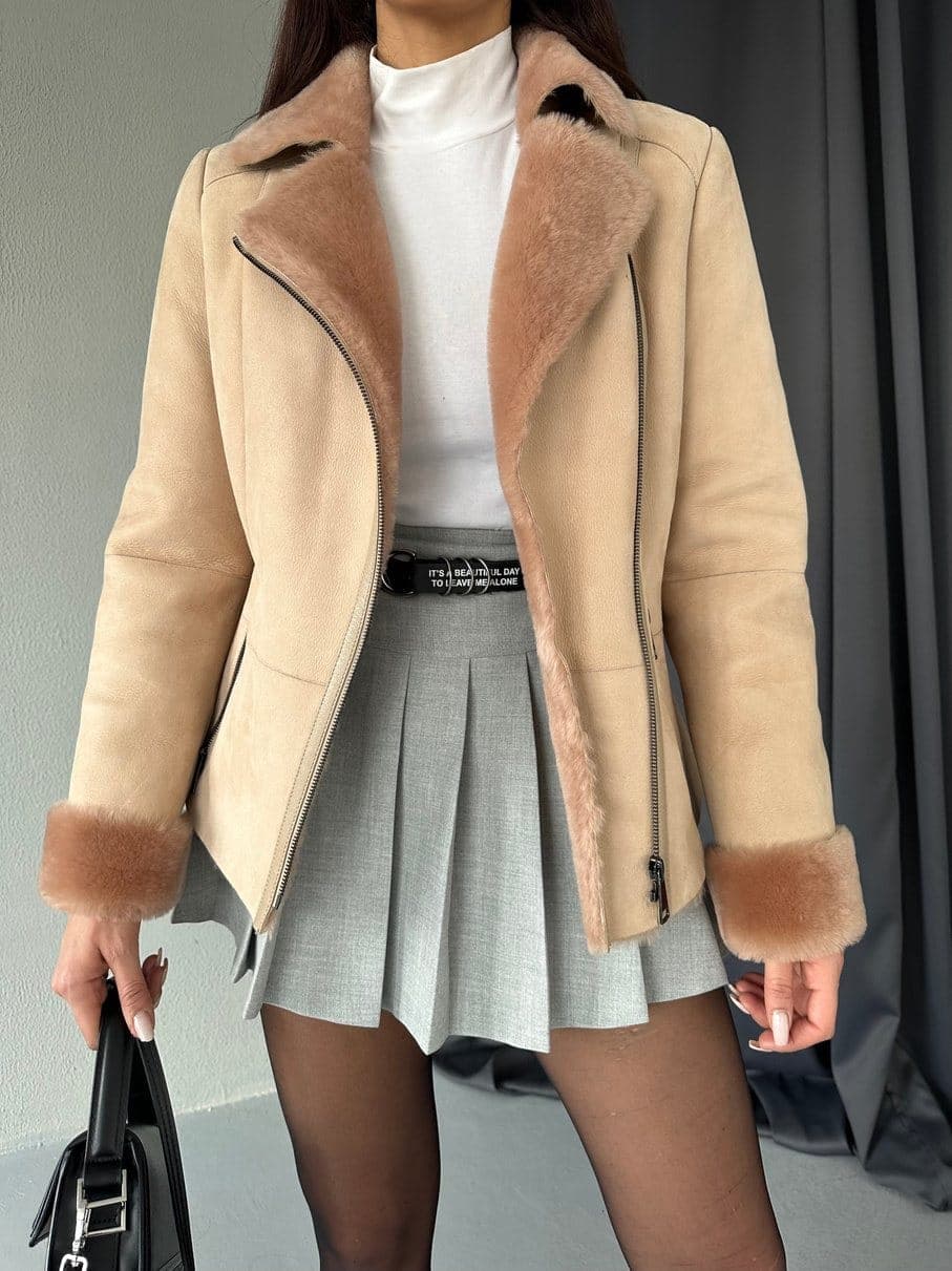 Suadiye shearling moto jacket, worn open