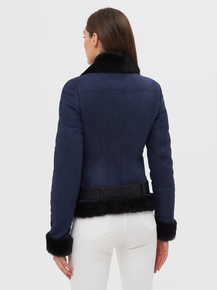 Tarabya cropped shearling biker, back view