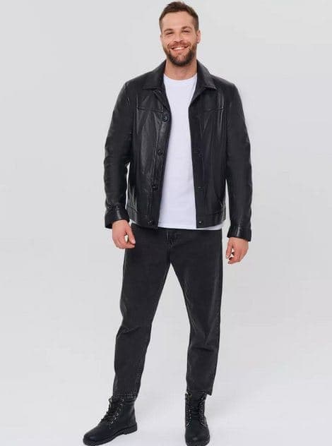 Tophane leather shirt jacket, full-length look