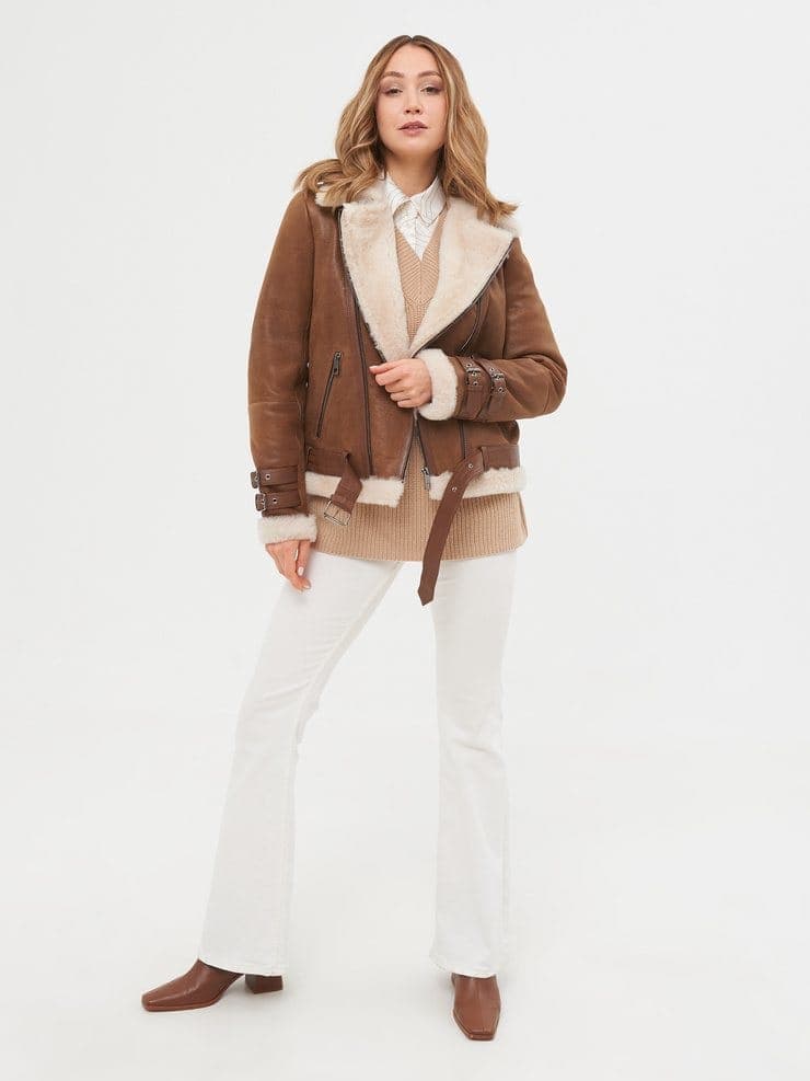 Yeniköy shearling biker, full-length look