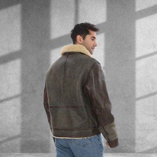 Yeşilköy shearling flight jacket, back view