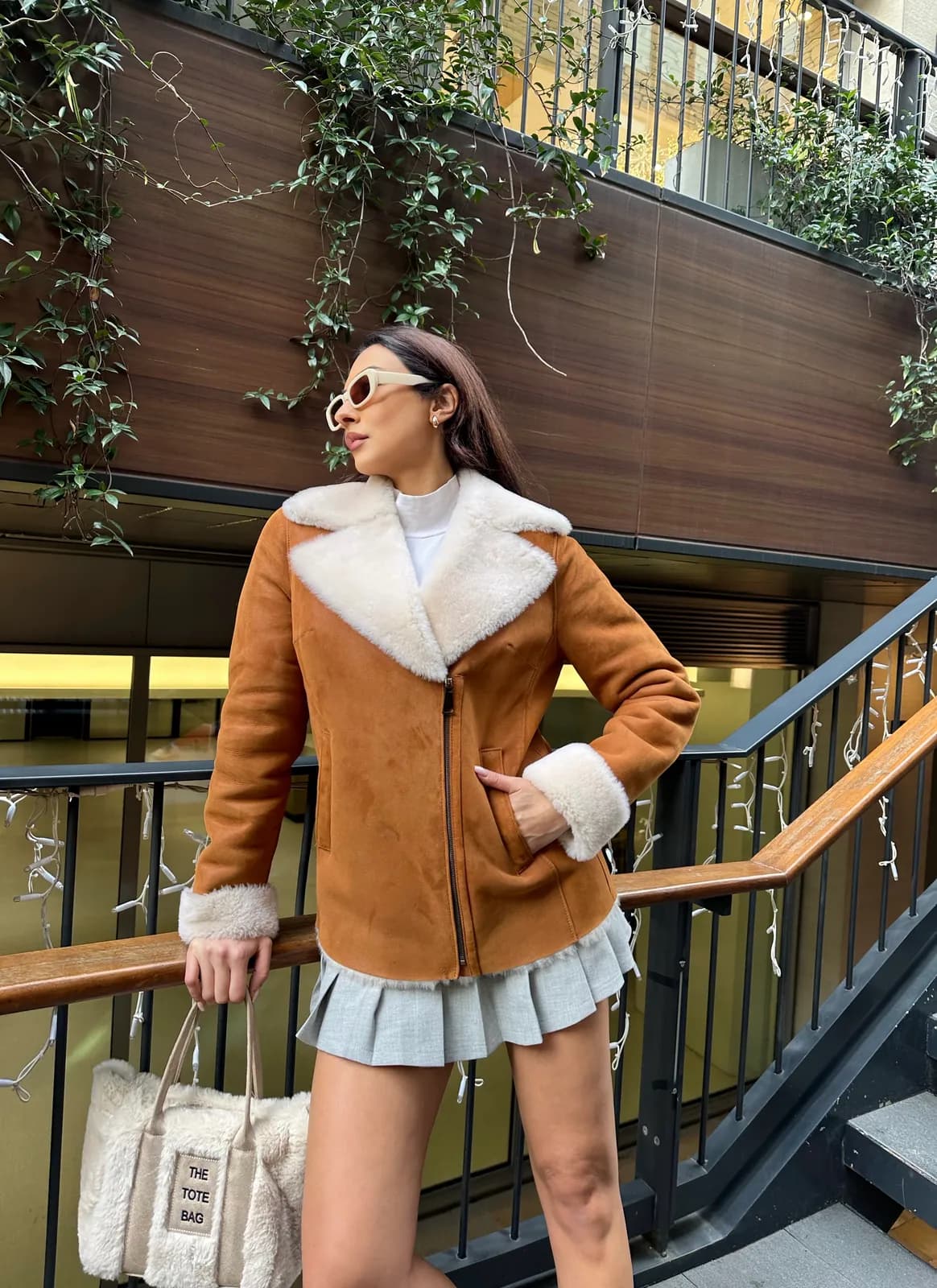 Seville Long-line shearling jacket, detay