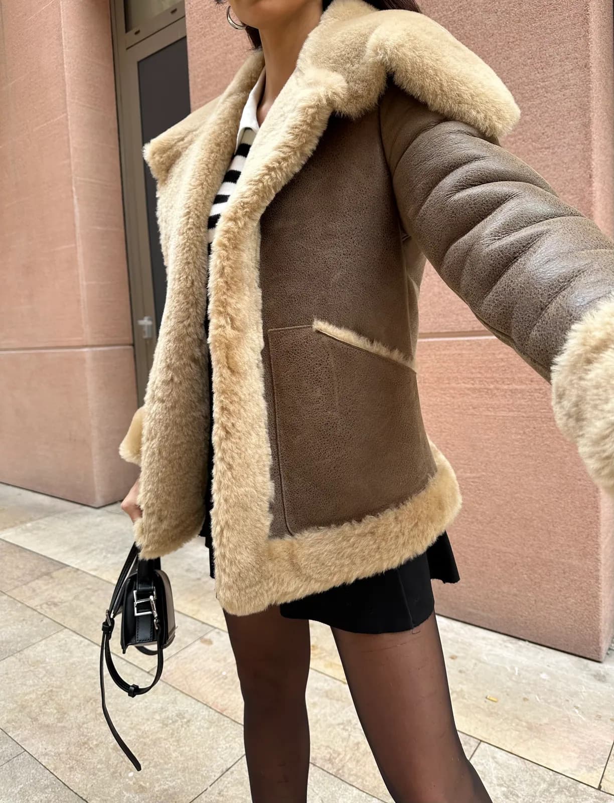 Galway Crackle shearling jacket, detay