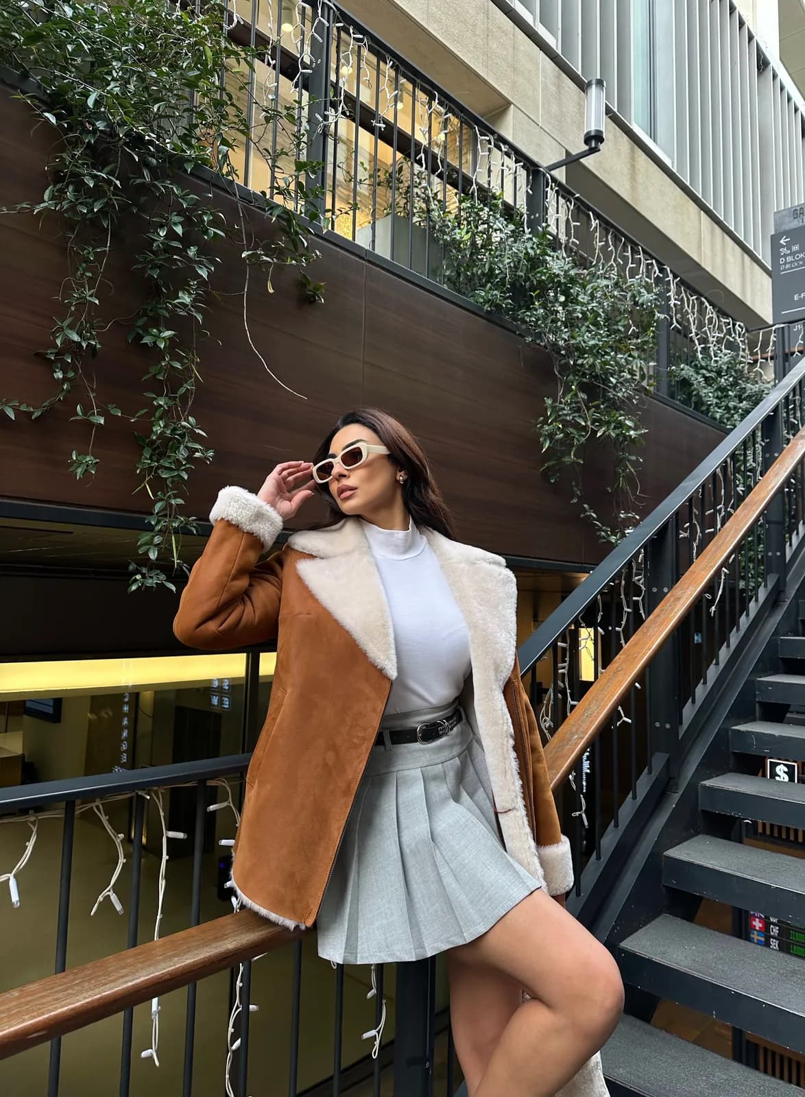 Seville Long-line shearling jacket, detay