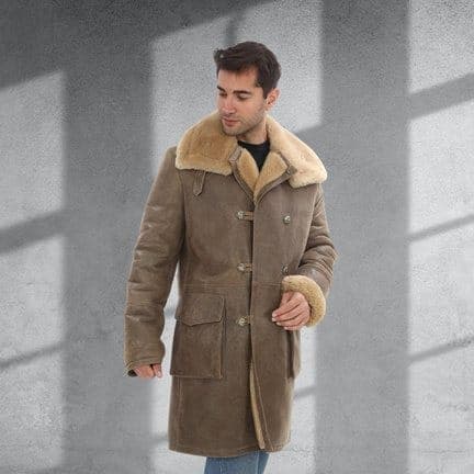 Beykoz crackle shearling coat, front view