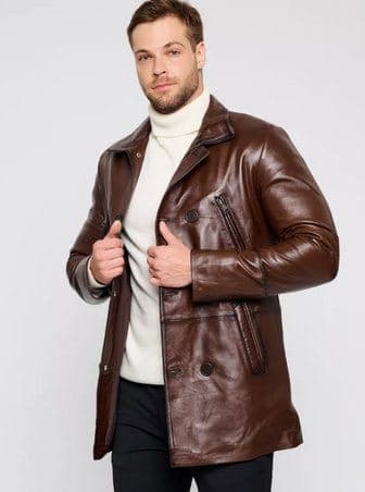 Beyoğlu leather officer coat, worn open