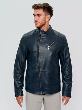 Bostancı leather moto jacket, front view