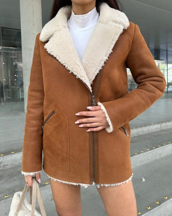 Caddebostan curly shearling jacket, front view