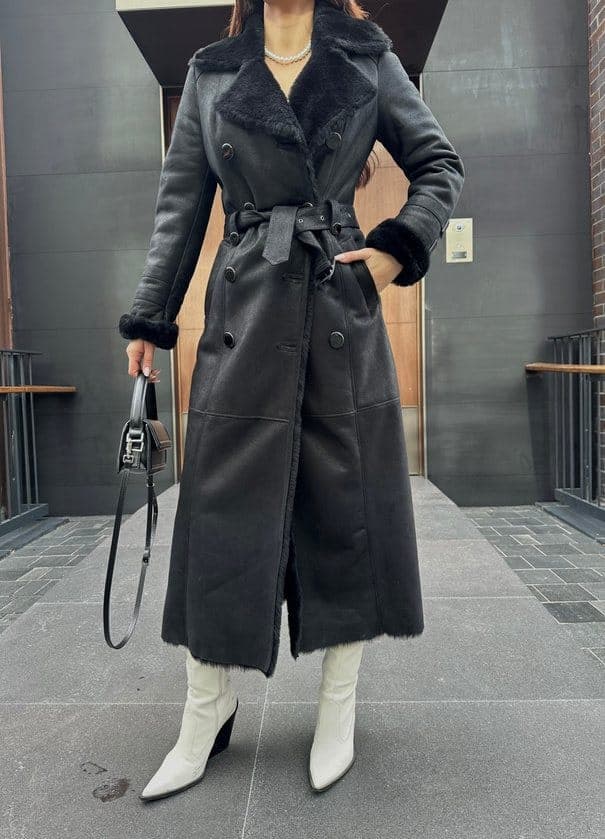 Etiler long shearling coat, front view