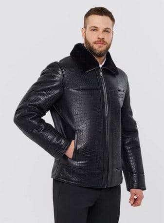 Kalamış croc-embossed leather jacket, front view