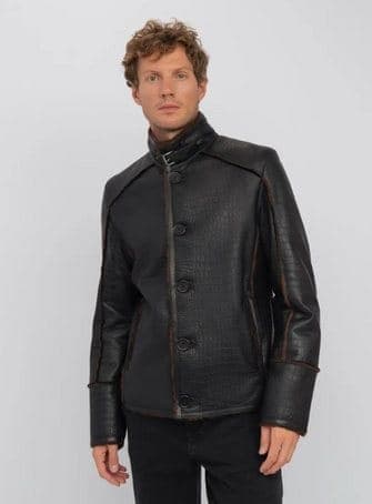 Karaköy croc-embossed shearling jacket, front view