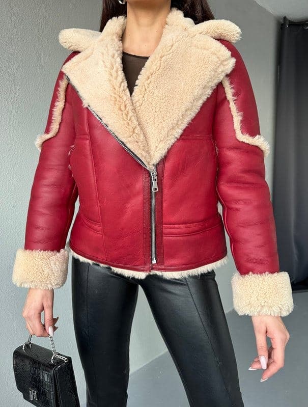 Kuzguncuk curly shearling aviator, front view