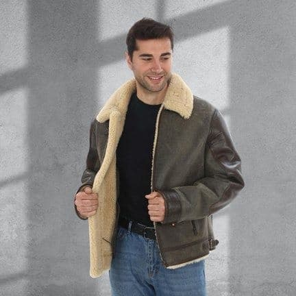 Yeşilköy shearling flight jacket, worn open