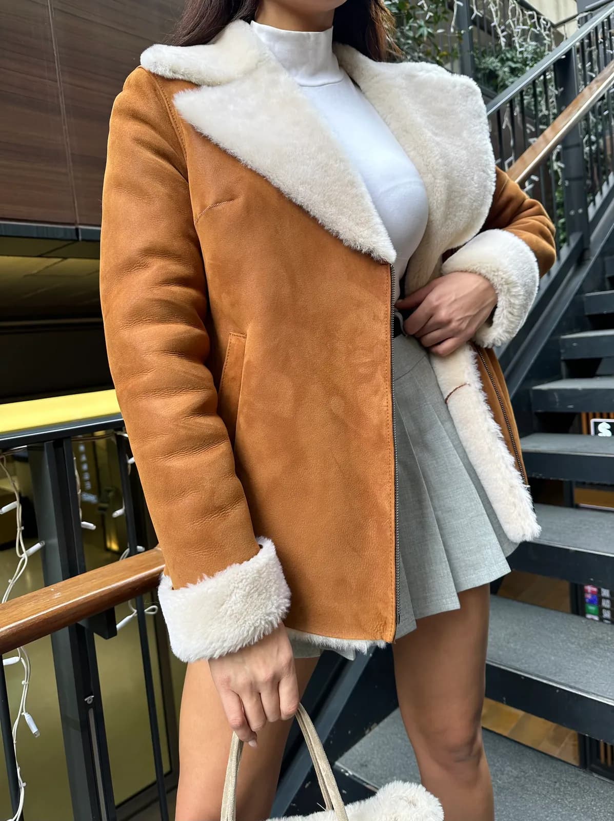 Seville Long-line shearling jacket, detay
